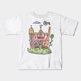 Pastel Queen Anne Victorian House in Watercolor Kids T-Shirt